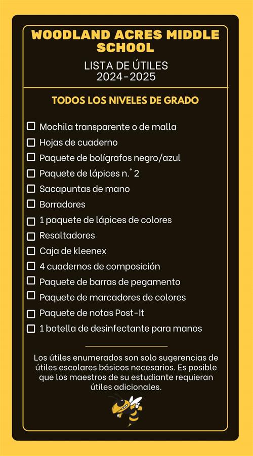 WAMS School Supply List Spanish
